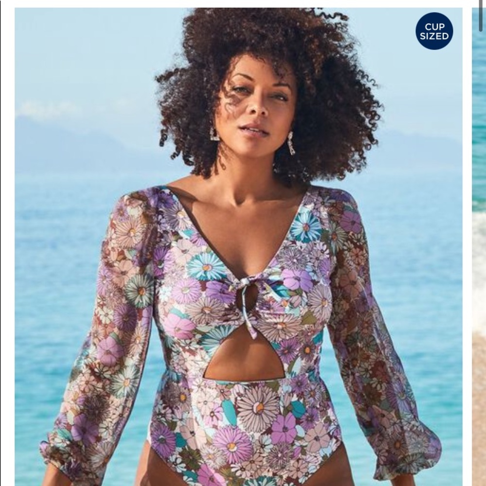 GabiFresh CUP SIZED CHIFFON SLEEVE ONE PIECE SWIMSUIT color Garden Dream.